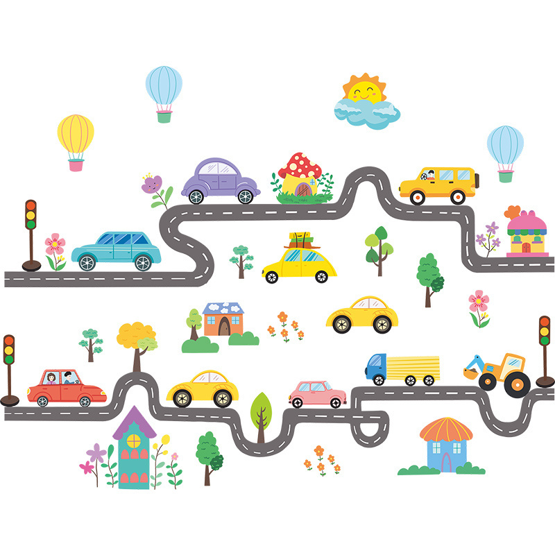 Cartoon Road Car Residential Children's Room Wall Decoration Wall Sticker Waterproof Vinyl Sticker