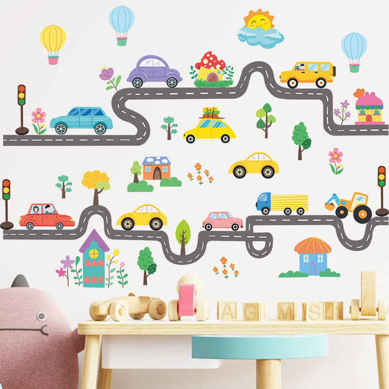 Cartoon Road Car Residential Children's Room Wall Decoration Wall Sticker Waterproof Vinyl Sticker