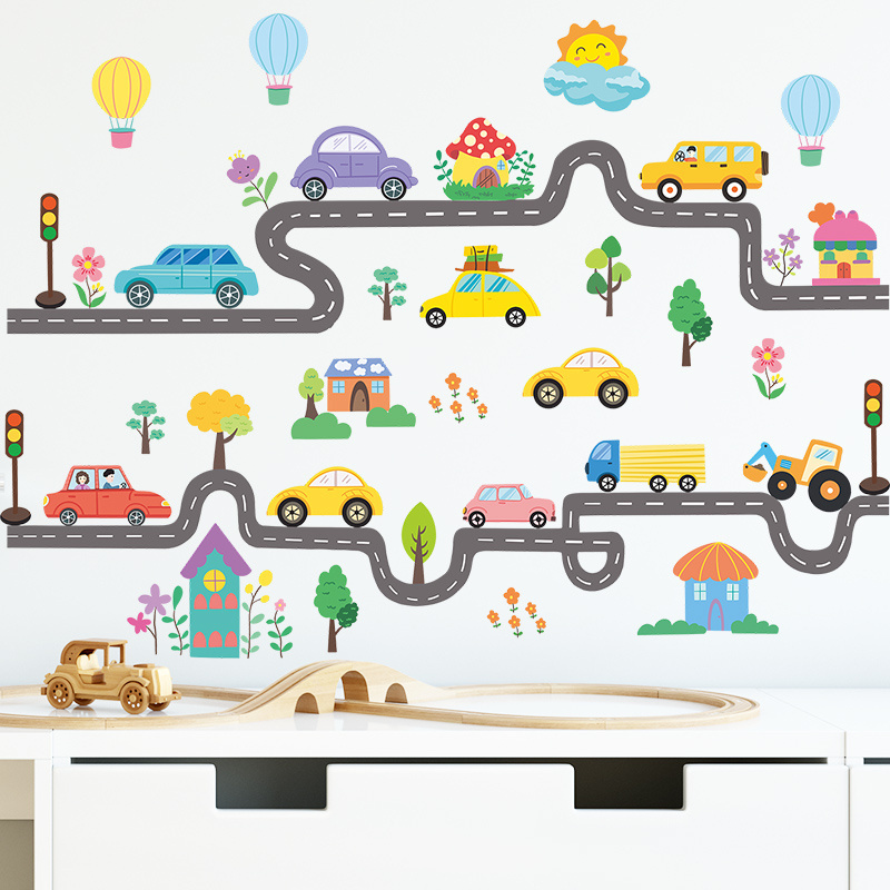 Cartoon Road Car Residential Children's Room Wall Decoration Wall Sticker Waterproof Vinyl Sticker