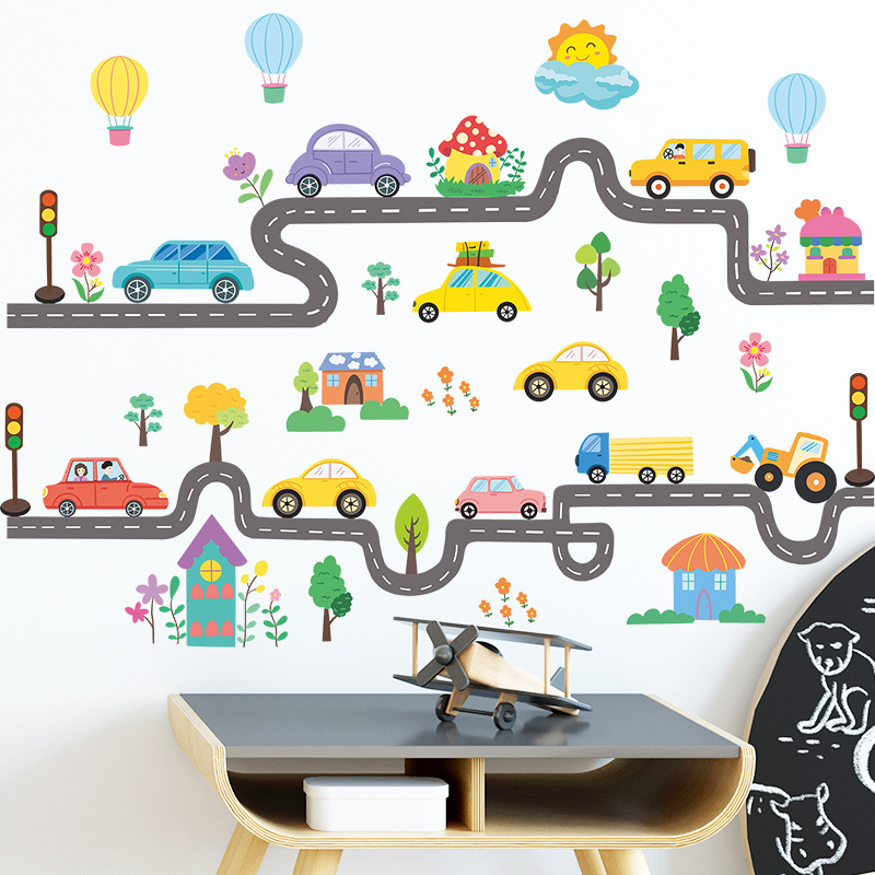 Cartoon Road Car Residential Children's Room Wall Decoration Wall Sticker Waterproof Vinyl Sticker