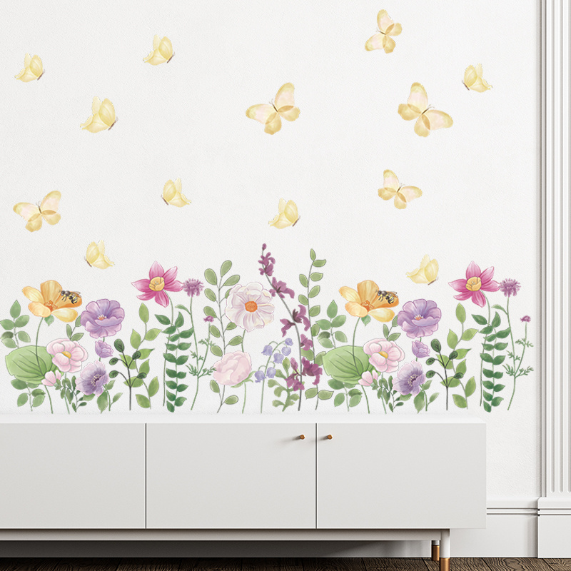 The blooming flowers and the dancing golden butterflies Living room bedroom home decoration wall stickers