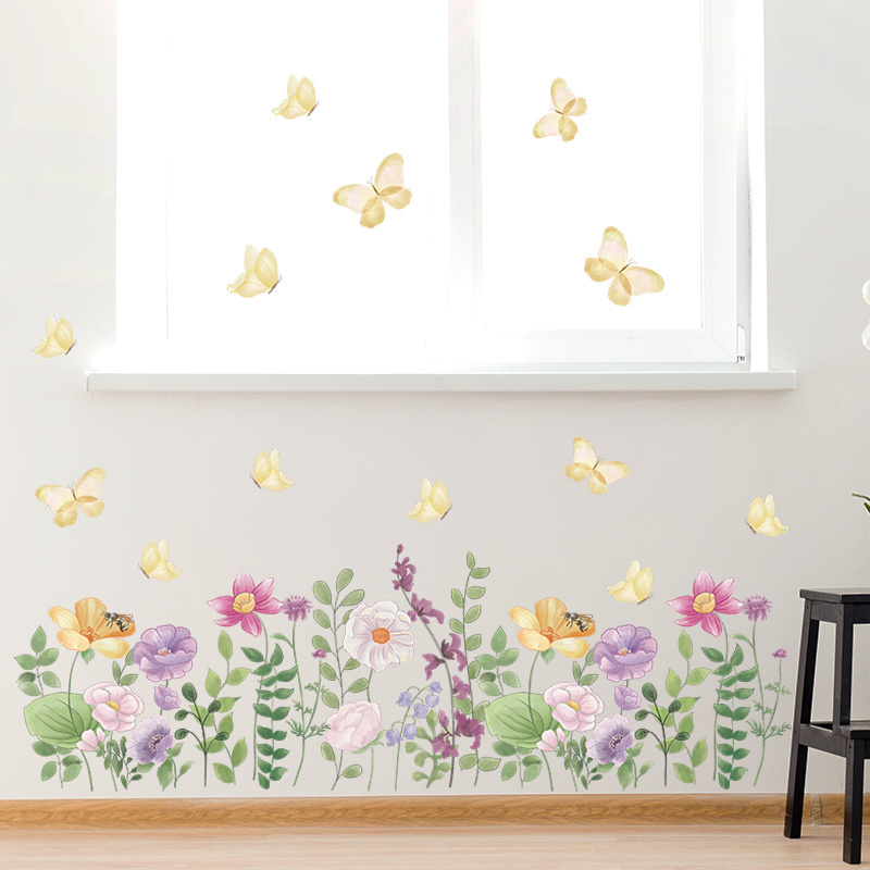 The blooming flowers and the dancing golden butterflies Living room bedroom home decoration wall stickers