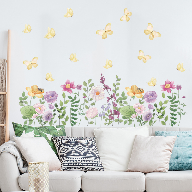 The blooming flowers and the dancing golden butterflies Living room bedroom home decoration wall stickers