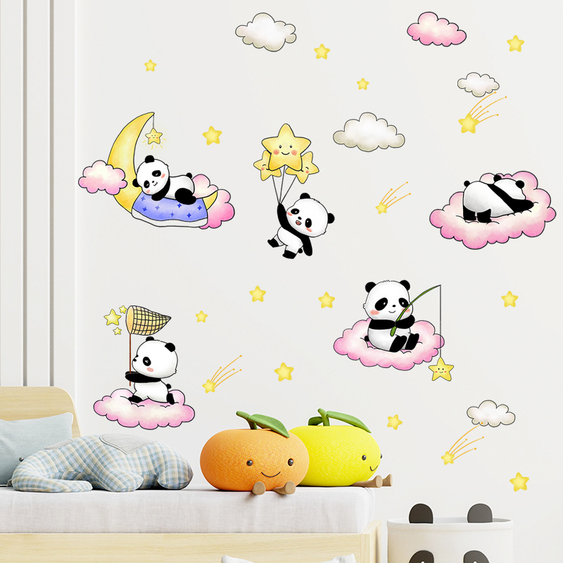 Cartoon Panda Cloud Star Children's Room Decoration Wall Sticker Waterproof and Detachable