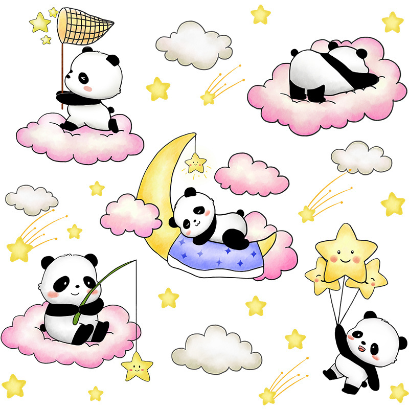 Cartoon Panda Cloud Star Children's Room Decoration Wall Sticker Waterproof and Detachable