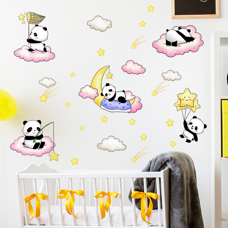 Cartoon Panda Cloud Star Children's Room Decoration Wall Sticker Waterproof and Detachable