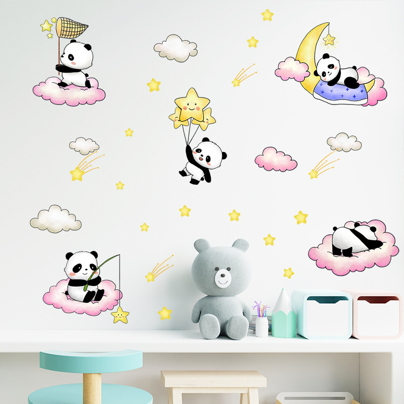 Cartoon Panda Cloud Star Children's Room Decoration Wall Sticker Waterproof and Detachable