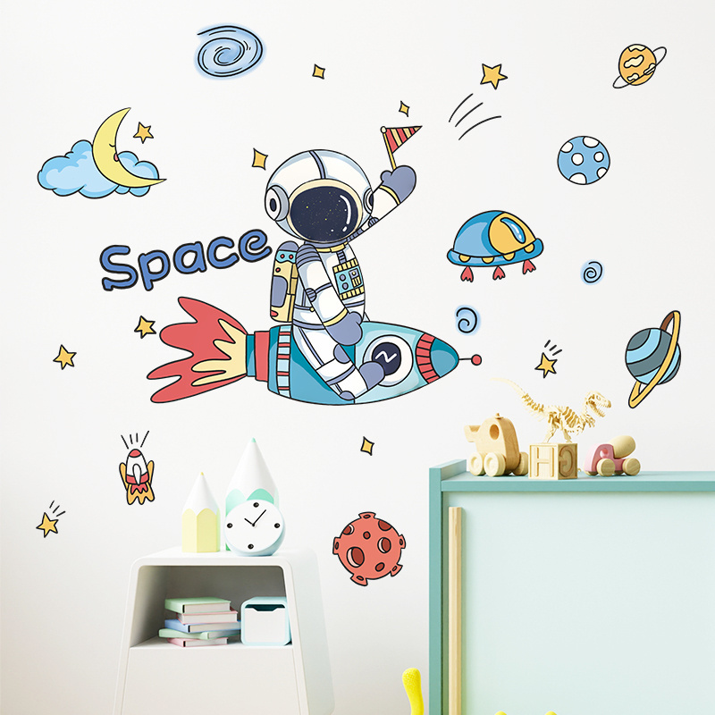 Cartoon Space Rocket Astronaut Living room bedroom home wall background beautification wall stickers