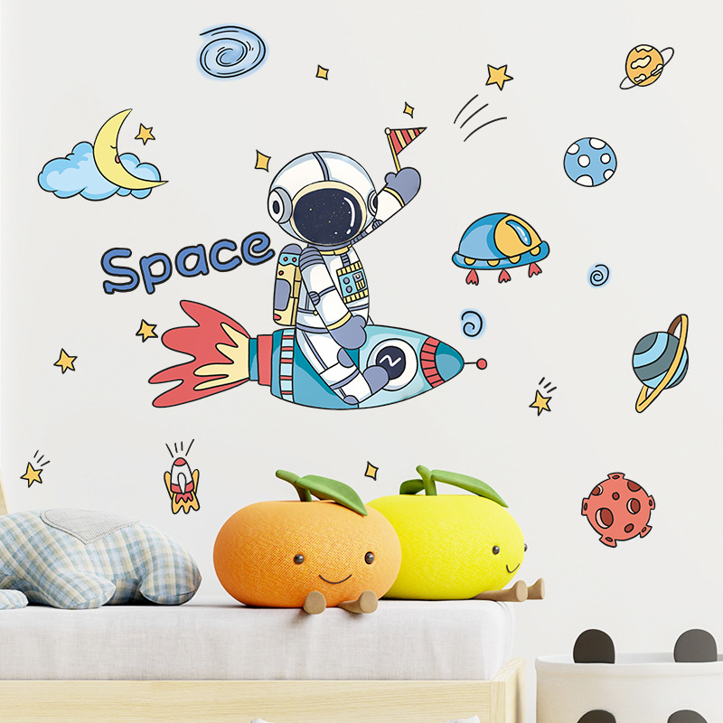 Cartoon Space Rocket Astronaut Living room bedroom home wall background beautification wall stickers