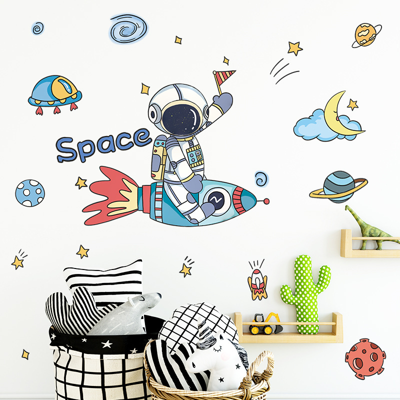 Cartoon Space Rocket Astronaut Living room bedroom home wall background beautification wall stickers