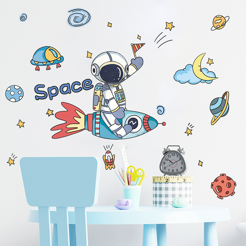 Cartoon Space Rocket Astronaut Living room bedroom home wall background beautification wall stickers