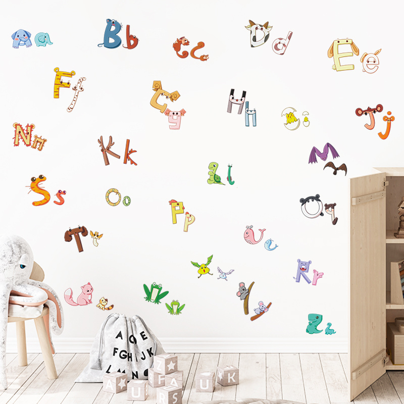 Cartoon Children's 26 Alphabet Living room bedroom children's room kindergarten classroom wall decoration self-adhesive stickers