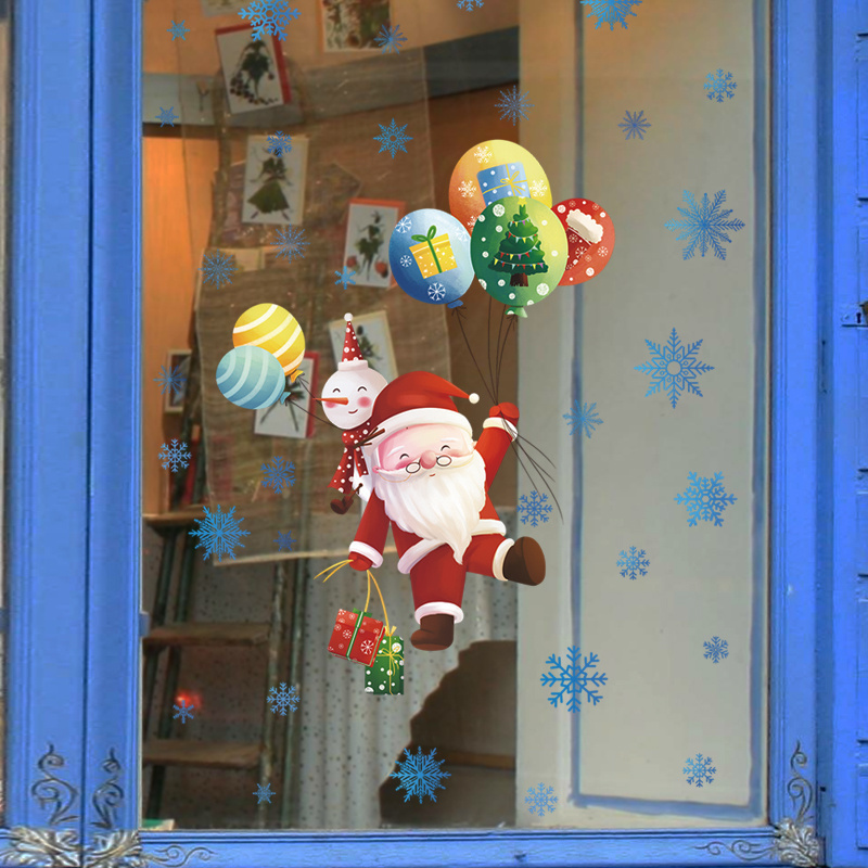 Christmas beautification decoration Santa Claus hot air balloon snowflake glass window display wall stickers