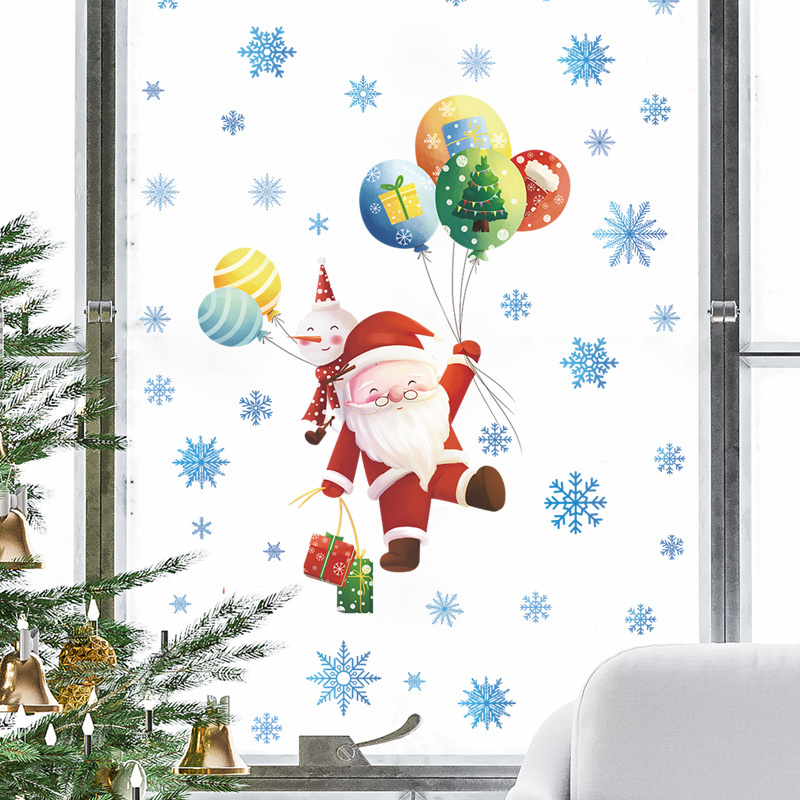 Christmas beautification decoration Santa Claus hot air balloon snowflake glass window display wall stickers