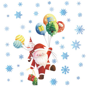 Christmas beautification decoration Santa Claus hot air balloon snowflake glass window display wall stickers