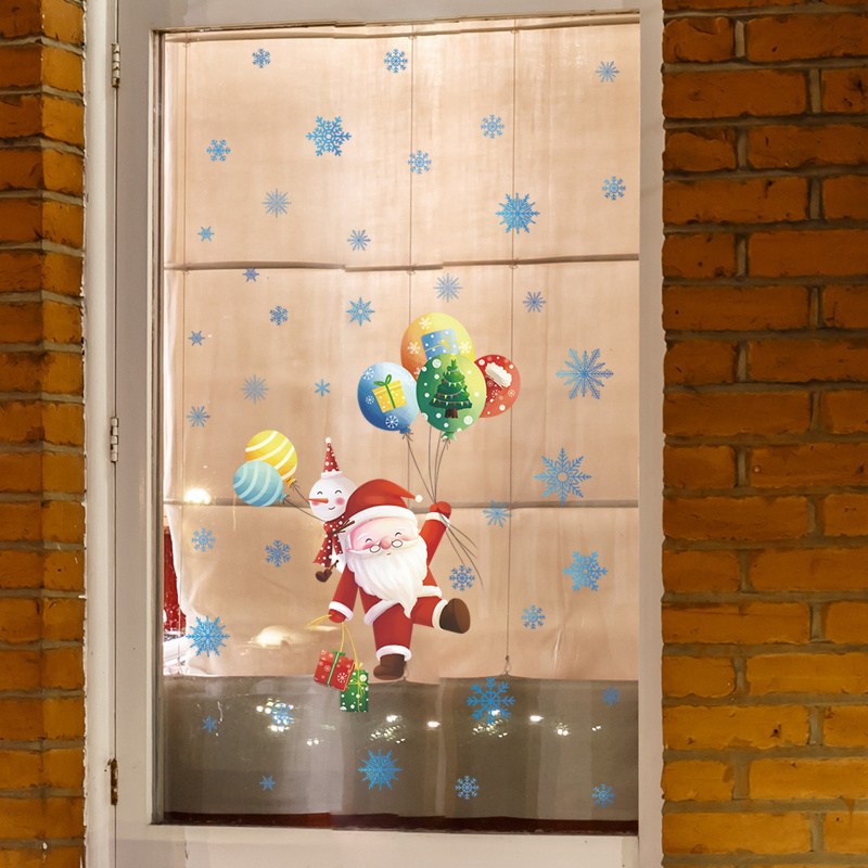 Christmas beautification decoration Santa Claus hot air balloon snowflake glass window display wall stickers