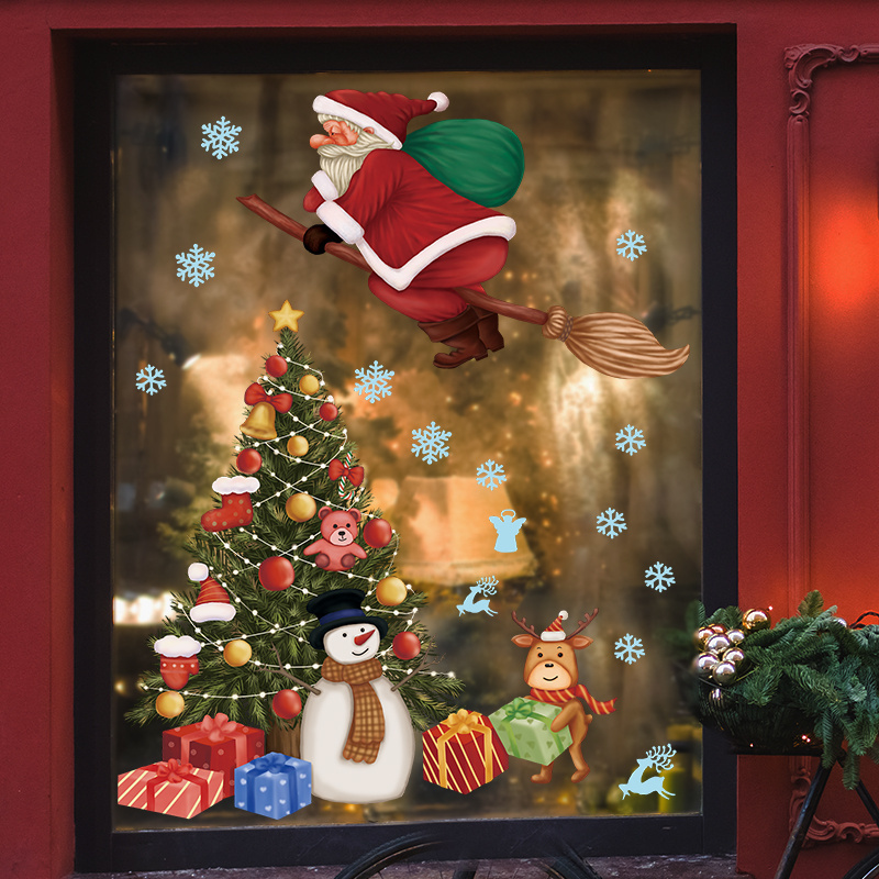 Christmas Tree Santa Claus Glass Window Doors Home Decoration Wall Stickers Self adhesive Wholesale Cross border