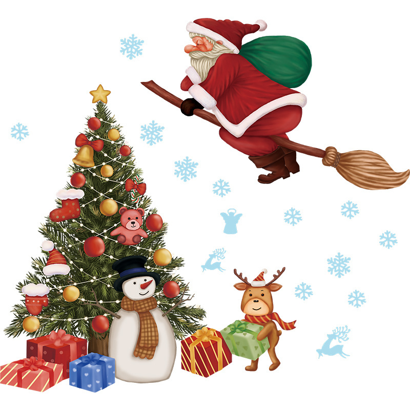 Christmas Tree Santa Claus Glass Window Doors Home Decoration Wall Stickers Self adhesive Wholesale Cross border