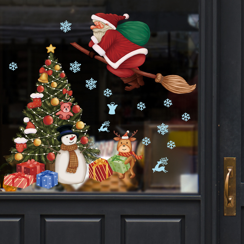 Christmas Tree Santa Claus Glass Window Doors Home Decoration Wall Stickers Self adhesive Wholesale Cross border