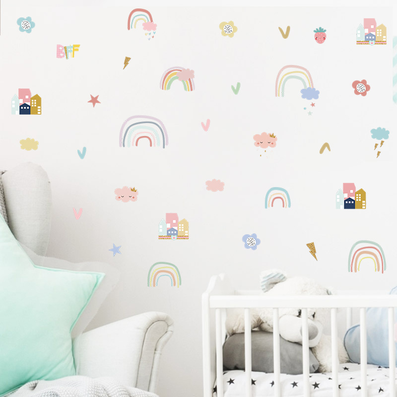 Cartoon Cute Rainbow Cloud Children's Room Kindergarten Commercial Wall Beautification Decoration Wall Sticker