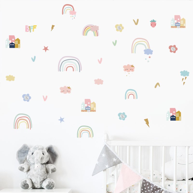 Cartoon Cute Rainbow Cloud Children's Room Kindergarten Commercial Wall Beautification Decoration Wall Sticker