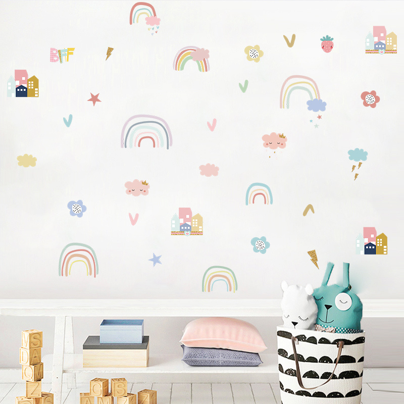 Cartoon Cute Rainbow Cloud Children's Room Kindergarten Commercial Wall Beautification Decoration Wall Sticker