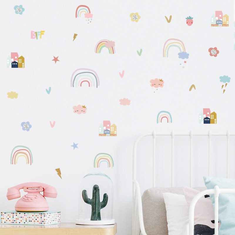 Cartoon Cute Rainbow Cloud Children's Room Kindergarten Commercial Wall Beautification Decoration Wall Sticker