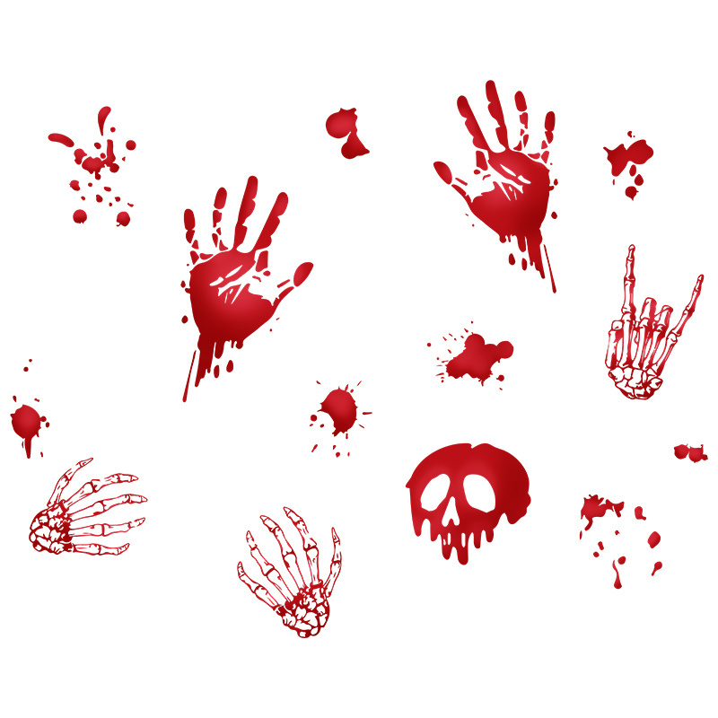 Halloween Bone Claw Blood Hand Print death's head DIY wall stickers for glass door and window deco