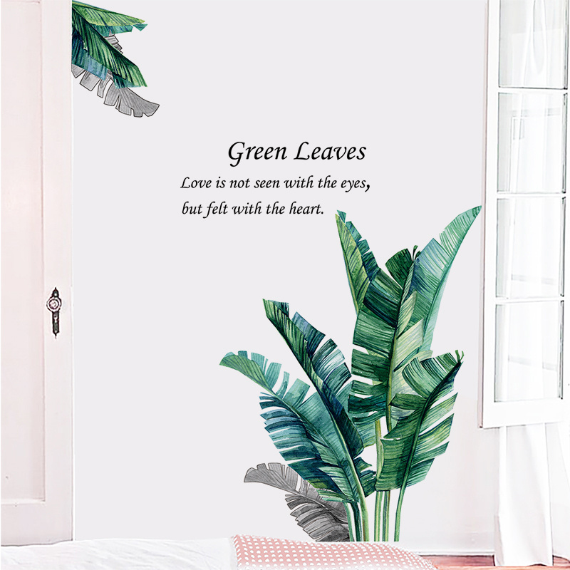 Plantain leaf Tropical Plants Wall Stickers Palm Leaf Wall Posters Green Plants Art Murals Vinyl Wallpaper for Bedroom Nursery