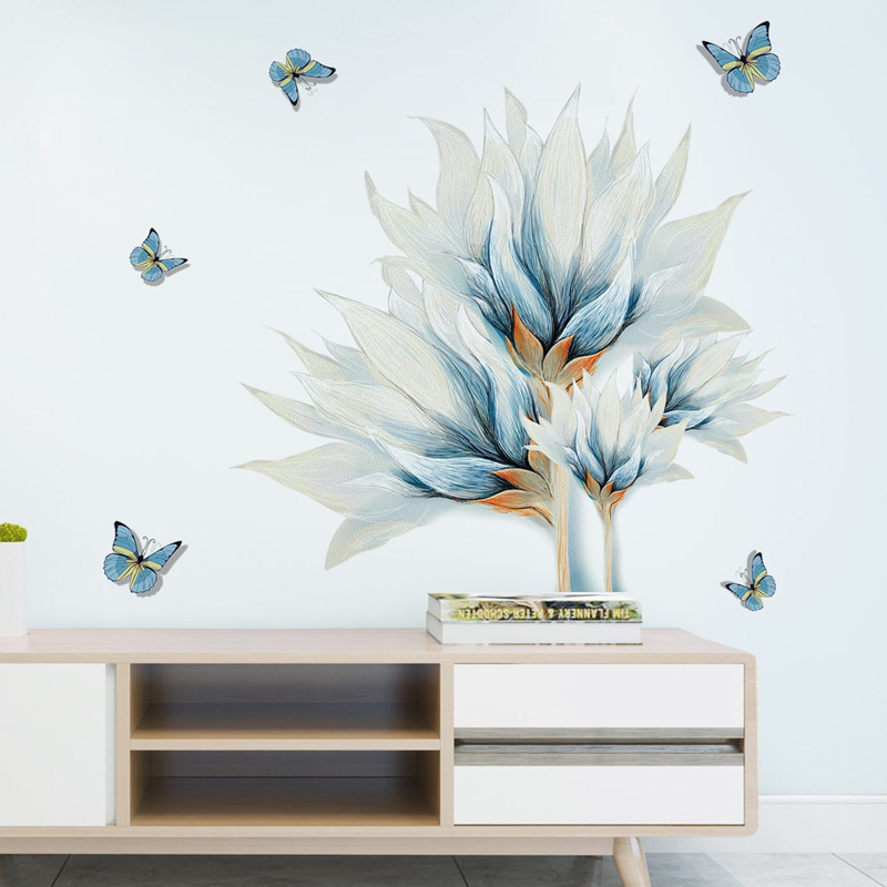 Blue Flower Wall Decals DIY Wall Stickers Murals Bedroom Living Room Classroom Office Wall decoration