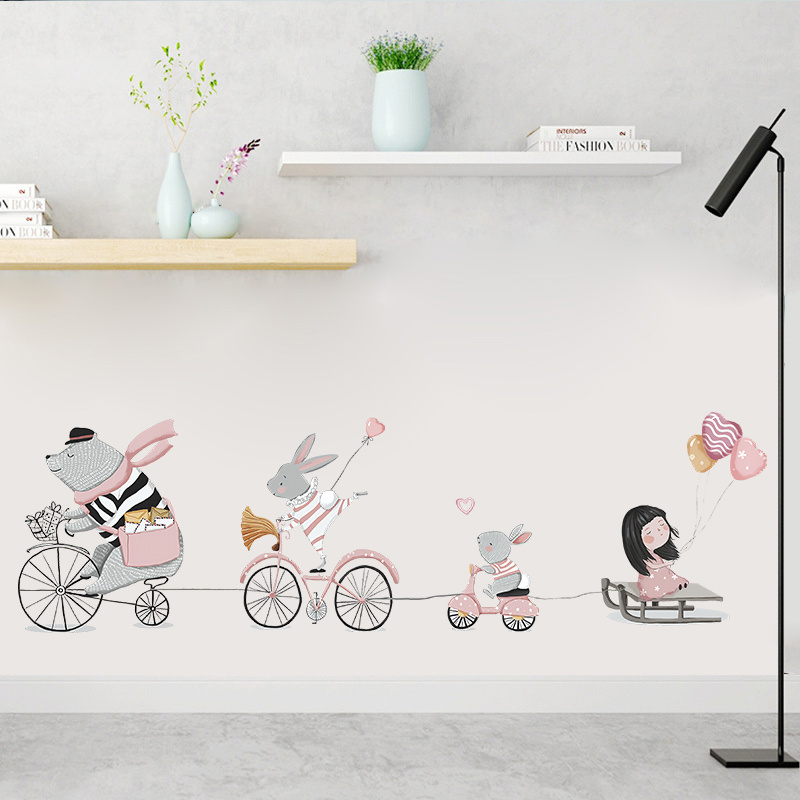 Animal cycling Wall Stickers for Children's Room Nursery Bedroom Home decoration Cartoon Animals Wall Decal