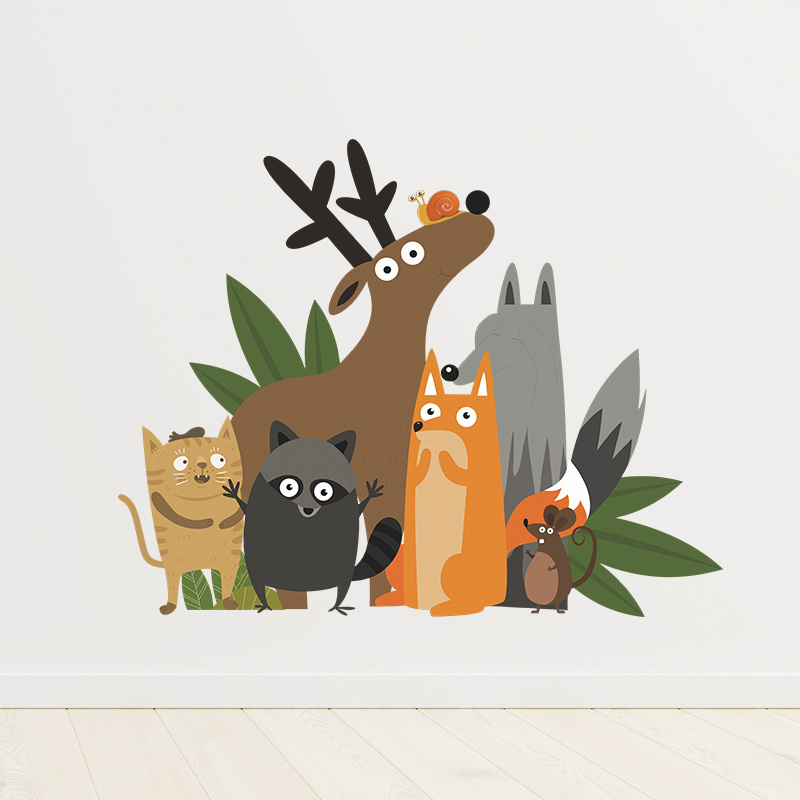 Cartoon Forest Animal Wall Decal, Deer Fox Raccoon Wall Decal for Children's Room Nursery Bedroom Toddler Crib Playroom Art Gift