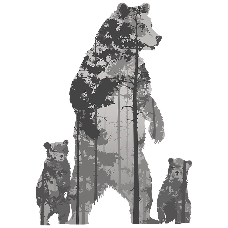 Large size animal wall stickers Forest grizzly bear and baby bear wall decal  Baby's room Kindergarten nursery wall decor