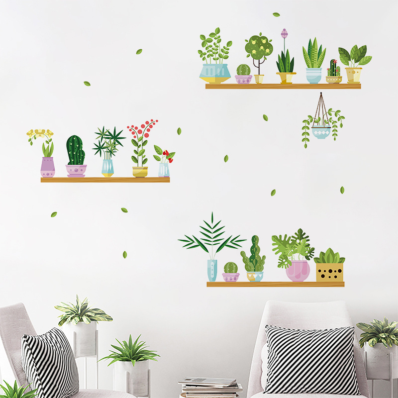 Green Plants in Pots Wall Decal Mural Art Decal for Bedroom Living Room  Home Walls Decoration Succulents Cactus wall stickers