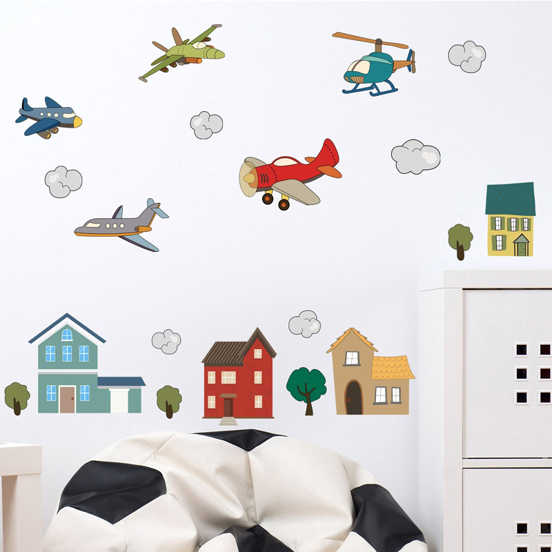 Aircraft helicopter wall sticker Boy's room Baby's room Play room Kindergarten nursery wall decoration kids wall decal