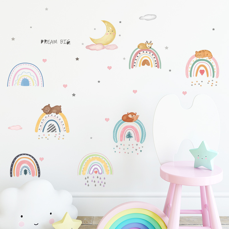 Cartoon Rainbow Moon Big Dream wall stickers 3d home decoration for kids room decals waterproofs and removable