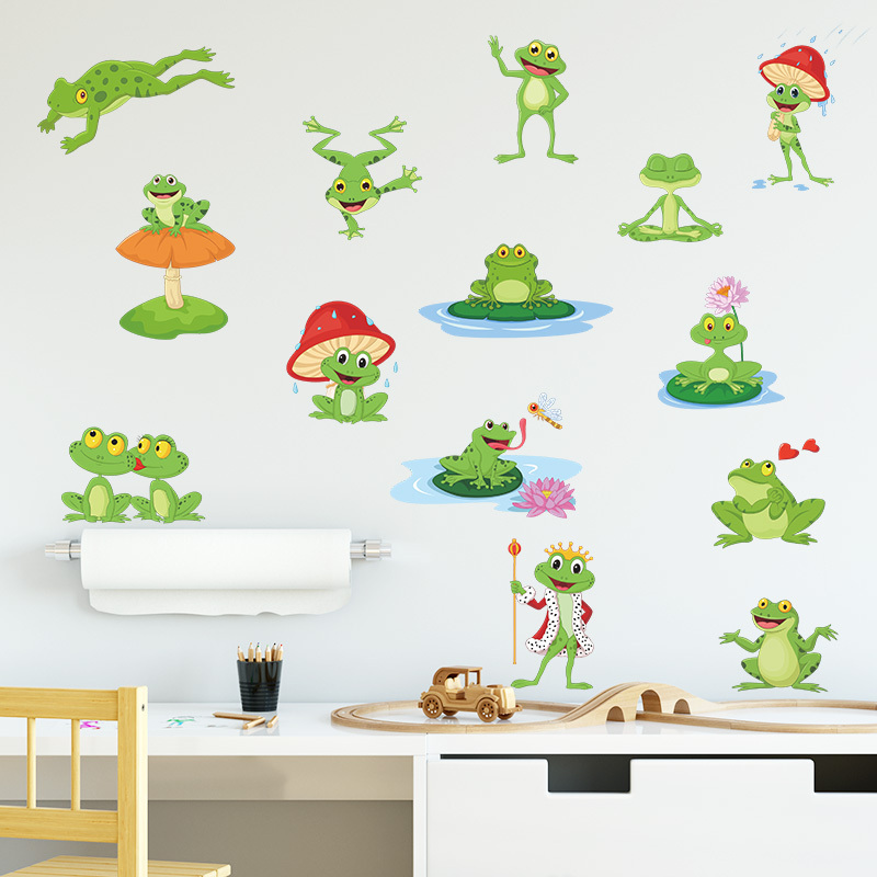 Cartoon Frog, Lotus Flower, Lotus Leaf, Mushroom, Children's Bedroom, Entrance Wall, Beautifying Decoration Wall Sticker