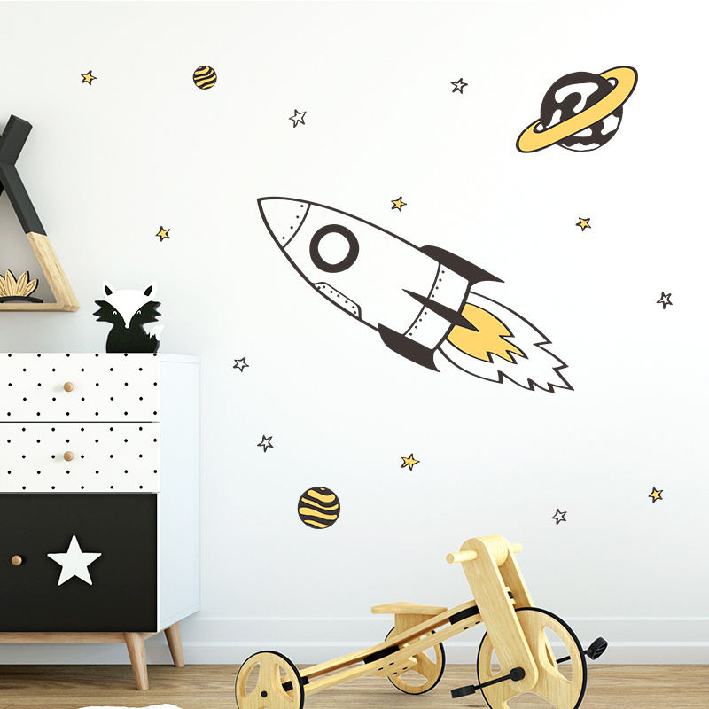 Rocket launched wall sticker Baby's room Play room Kindergarten nursery wall decor Planet for kids room decoration 3D stickers