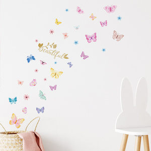 Beautiful colorful butterflies and flowers Shopping mall Clothes shop living room bedroom wall background beautification sticker