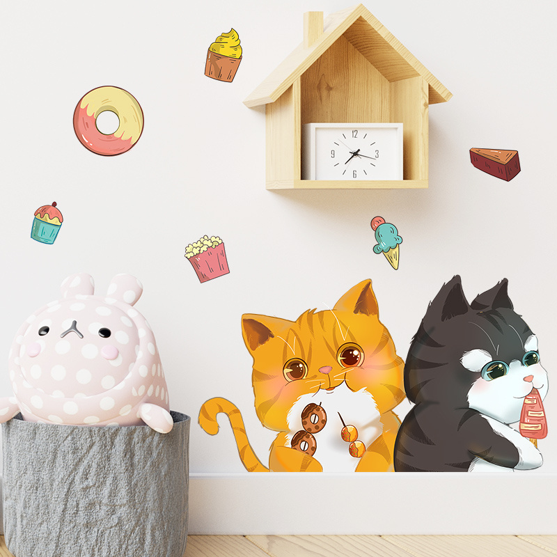 Cartoon Cute Cat Dessert Children Room Nursery Room Background Wall Decoration Wall Decal