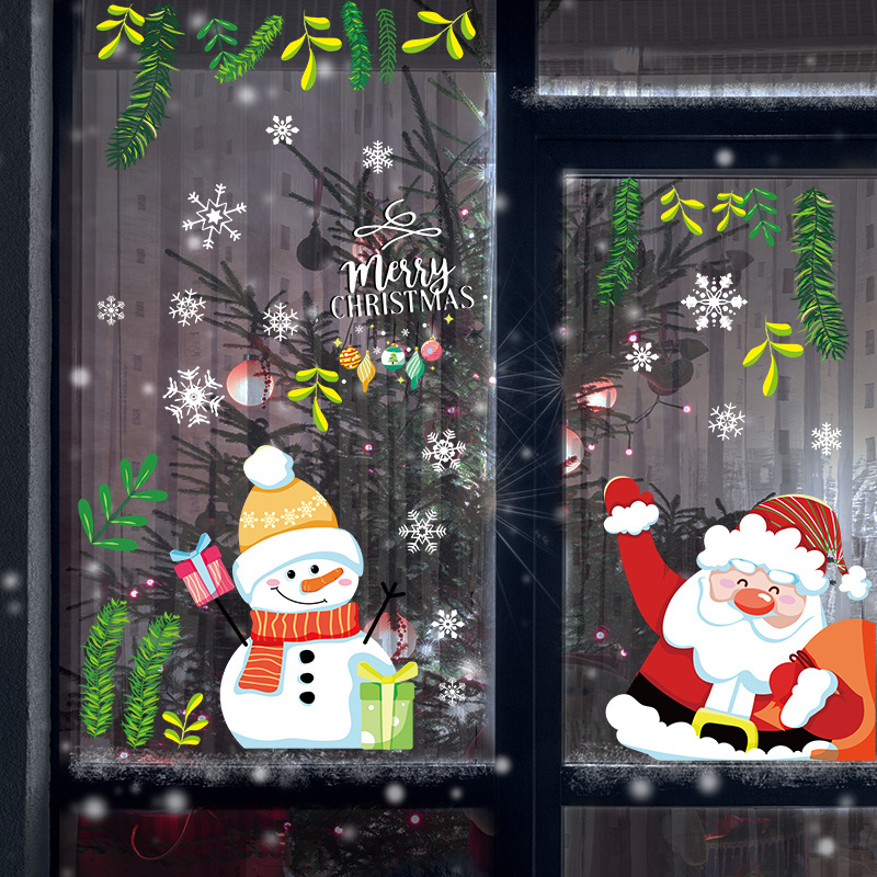 Christmas Santa Claus Snowman Sticker Atmosphere Decoration Electrostatic Adsorption Reusable Sticker Glass Wall Decal