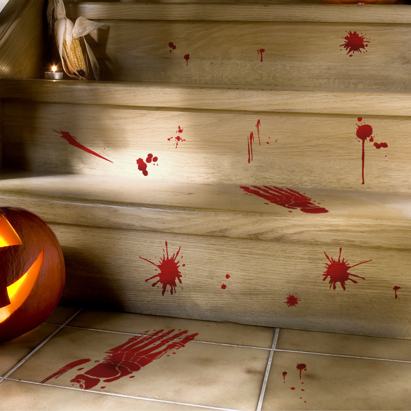 Halloween horror blood stains blood footprints staircase  floor  glass stickers Self pasting stickers