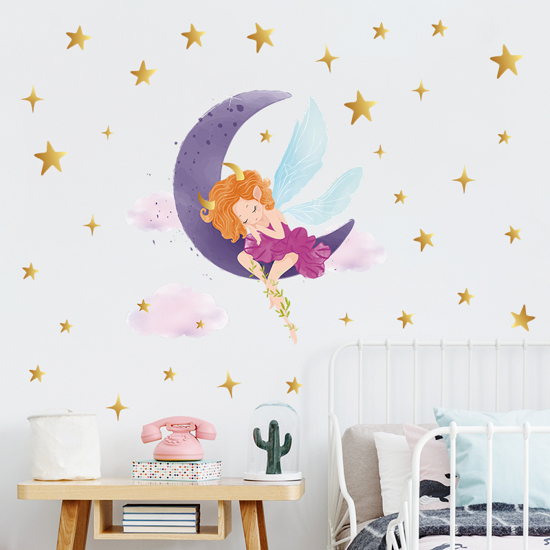 Cartoon Purple Moon Elf Star Living room bedroom home wall background beautification wall stickers