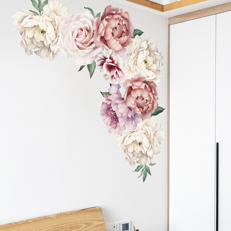 Peony flower cluster Living room bedroom door wardrobe background wall decoration beautification stickers