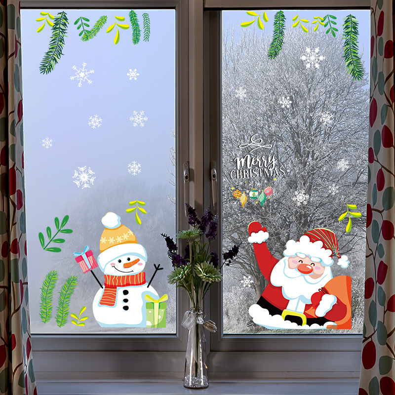 Christmas Santa Claus Snowman Sticker Atmosphere Decoration Electrostatic Adsorption Reusable Sticker Glass Wall Decal