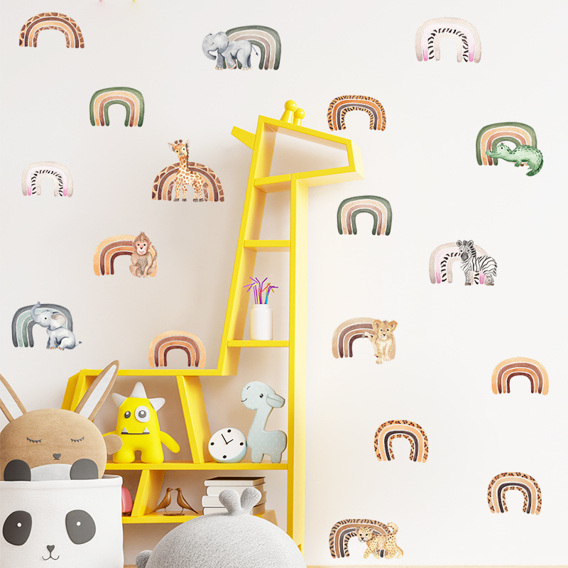 Forest animals and rainbow wall stickers Baby's Room Nursery refrigerator wardrobe wall decor DIY cartoon kid's room decoration