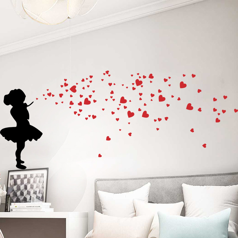 Fanshe  New Foreign Trade Bubble Blowing Love Little Girl Wall Decal Creative Home Decoration Self adhesive Decal