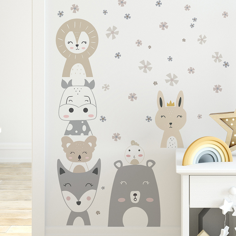 Cute cartoon animal avatar flowers Children's room home kindergarten classroom wall beautification stickers