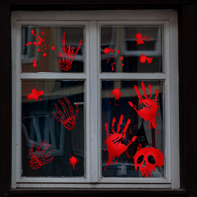 Halloween Bone Claw Blood Hand Print death's head DIY wall stickers for glass door and window deco