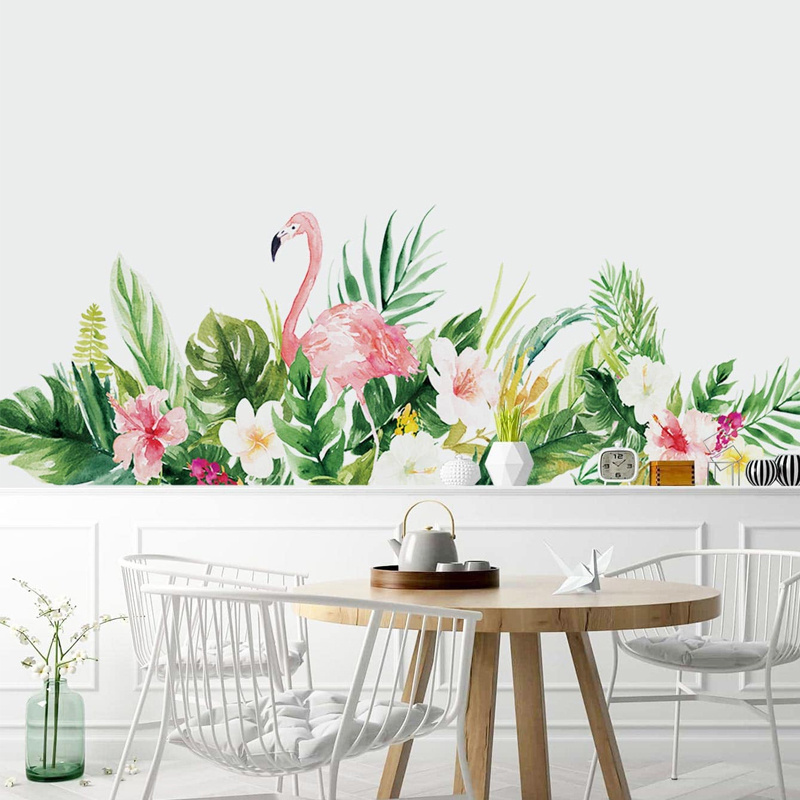 Peel and Stick Flamingo Wallpaper for bedroom, living room, baby room cartoon wall decal tropical plant wall stickers